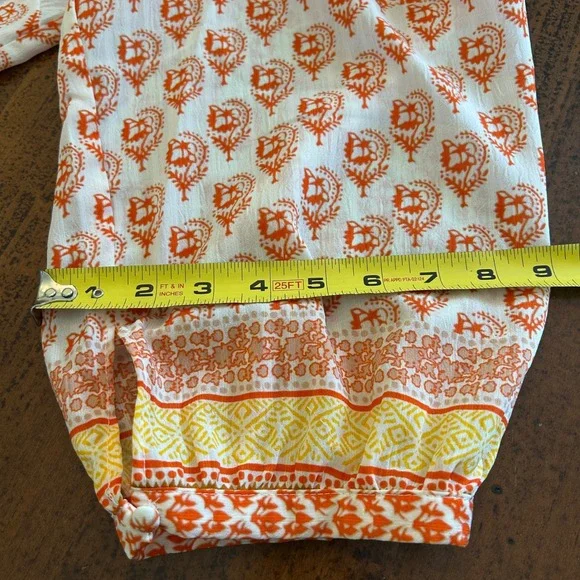 Rose + Olive Womens Orange White Paisley Pintuck Boho Tunic Blouse Top Size 1X - Picture 7 of 13